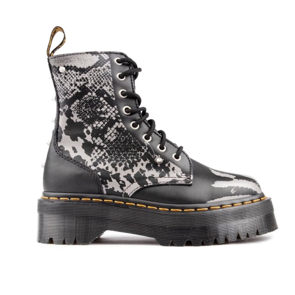 Dr. Martens Black and Gray Patterned Moto Boots - Picture 3 of 6